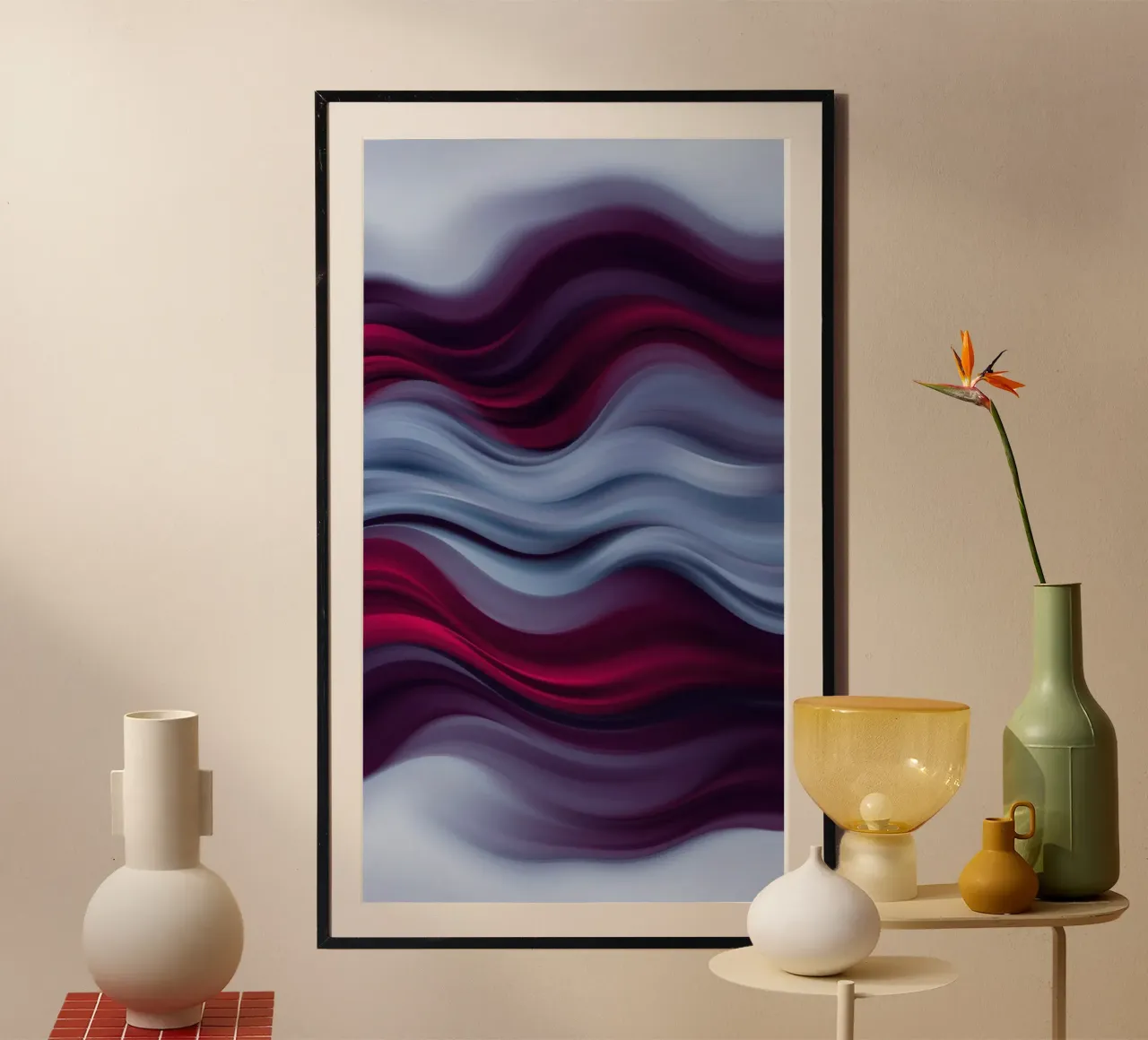 Abstract waves of red and blue create a soothing effect hahnemühle by DesignDoodle