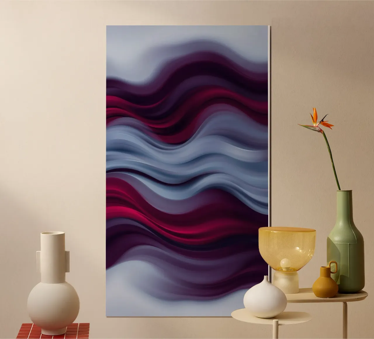 Abstract waves of red and blue create a soothing effect hahnemühle by DesignDoodle