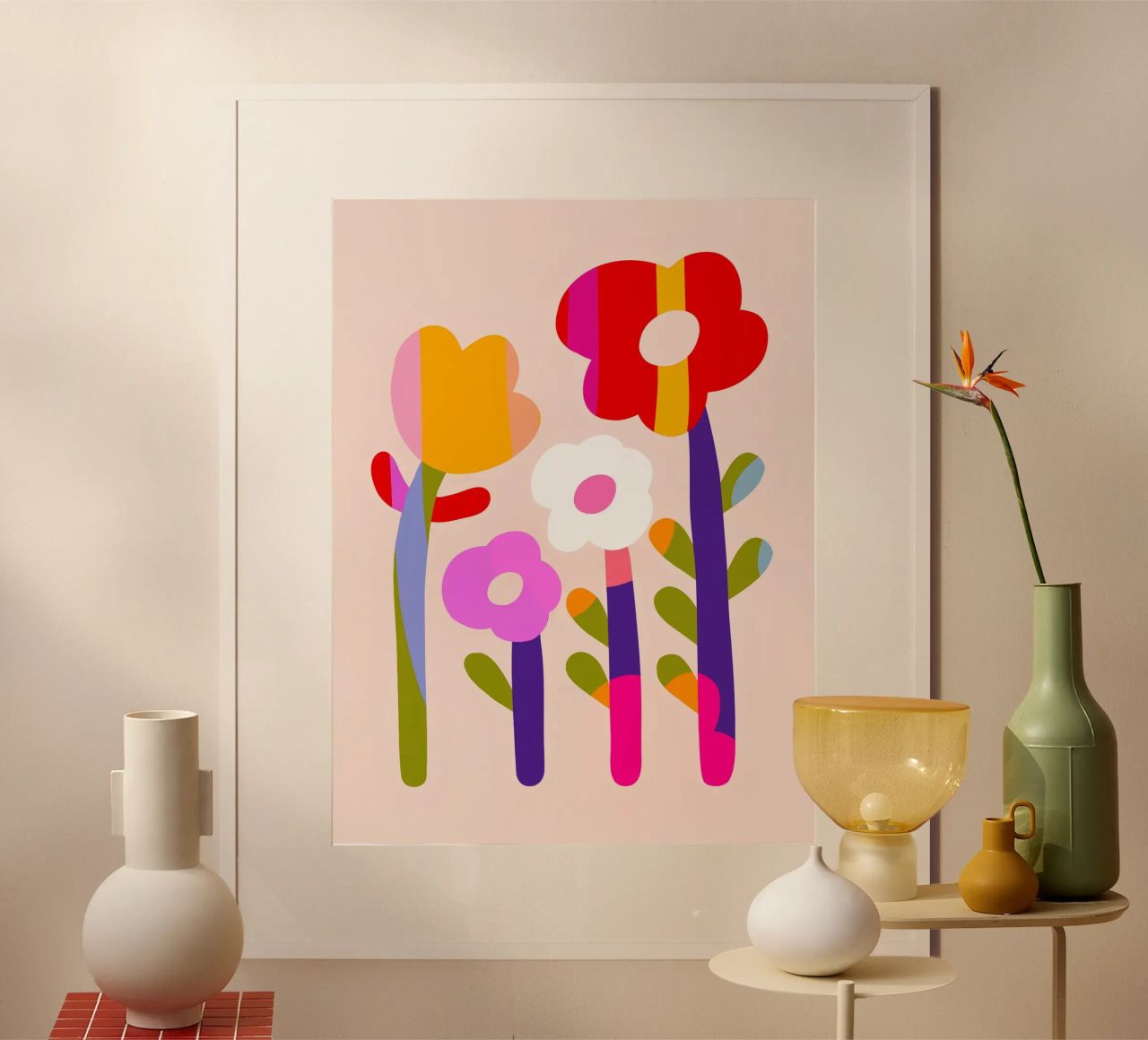 Kühne und bunte Gänseblümchen - Kühne moderne Retro-Blumencollage Poster von Dominique Vari