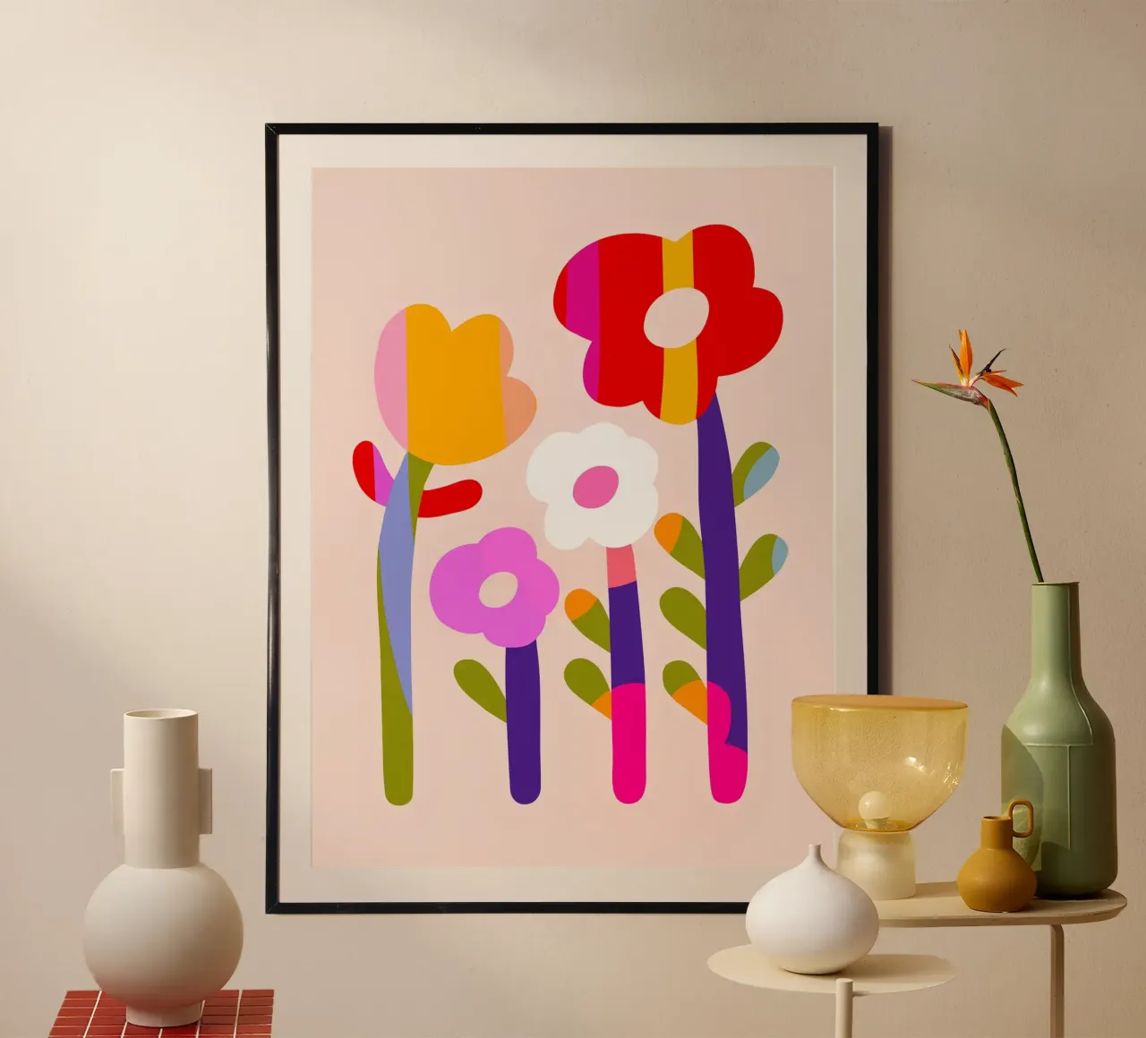 Bold andColourful Daisies • Bold Modern Retro Floral Collage poster by Dominique Vari