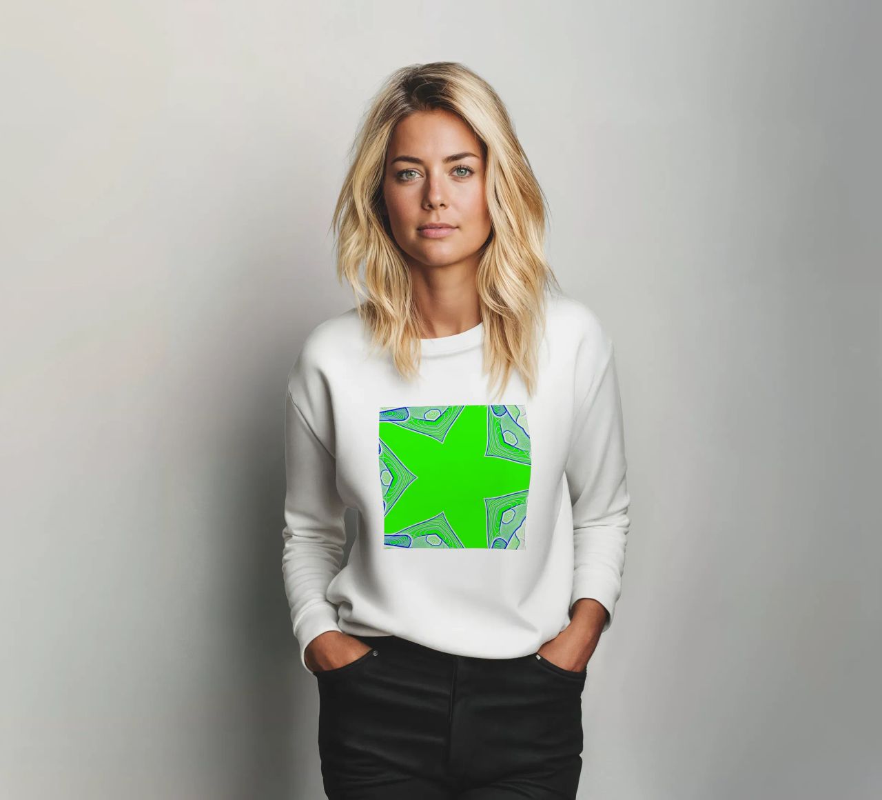 5-pointed star in green, can be personalised with text (name) sweatshirt by Gürsel Yesil Digital Art