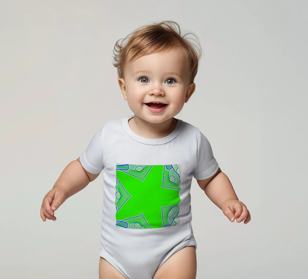 5-pointed star in green, can be personalised with text (name) short-sleeve baby romper by Gürsel Yesil Digital Art