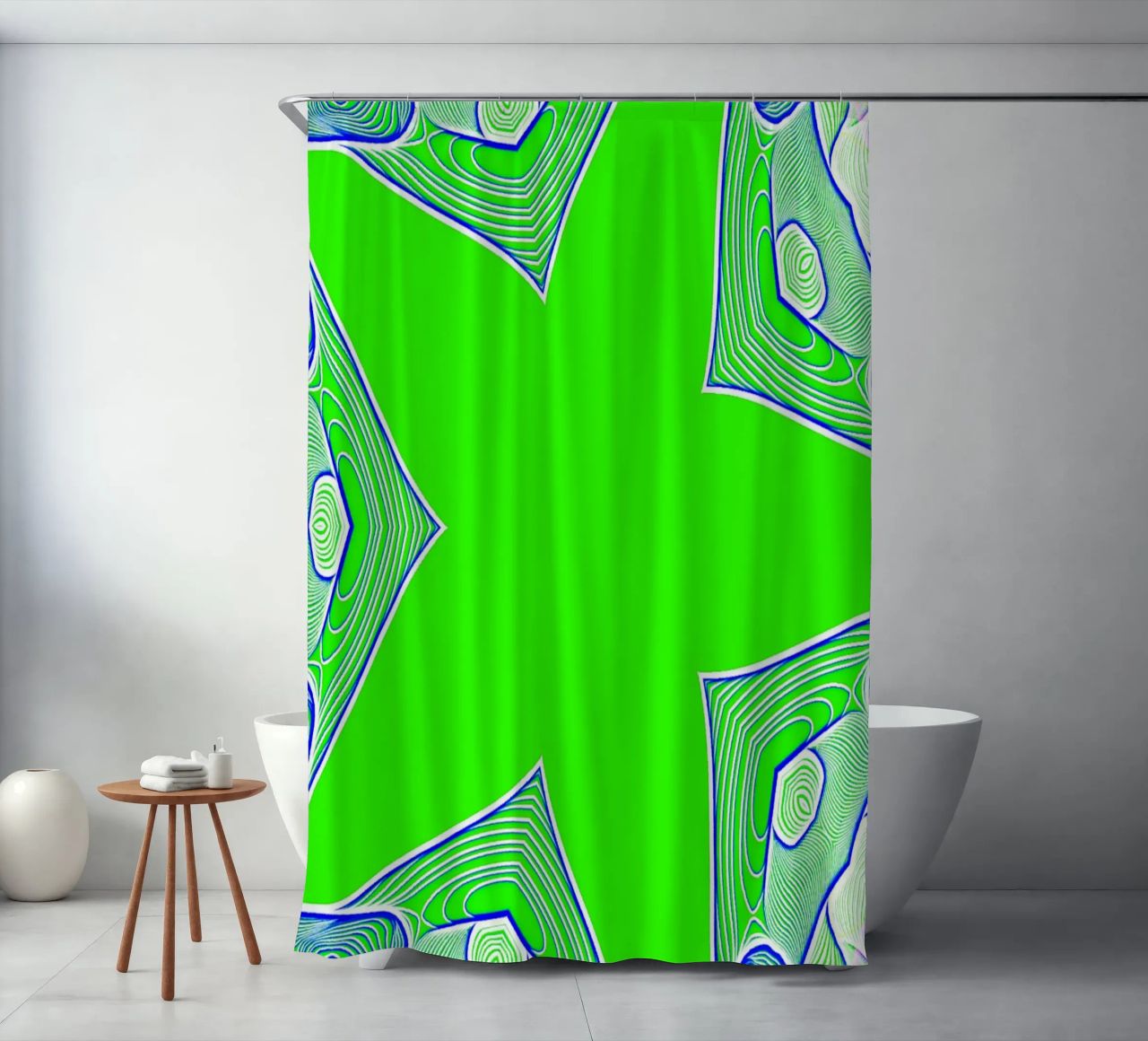 5-pointed star in green, can be personalised with text (name) shower curtain by Gürsel Yesil Digital Art
