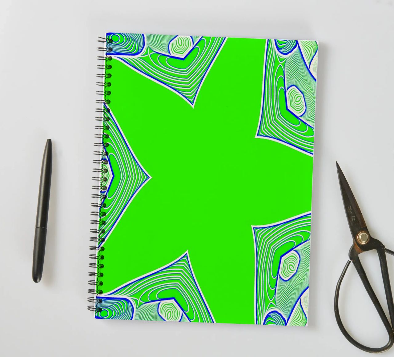 5-pointed star in green, can be personalised with text (name) spiral notebook by Gürsel Yesil Digital Art
