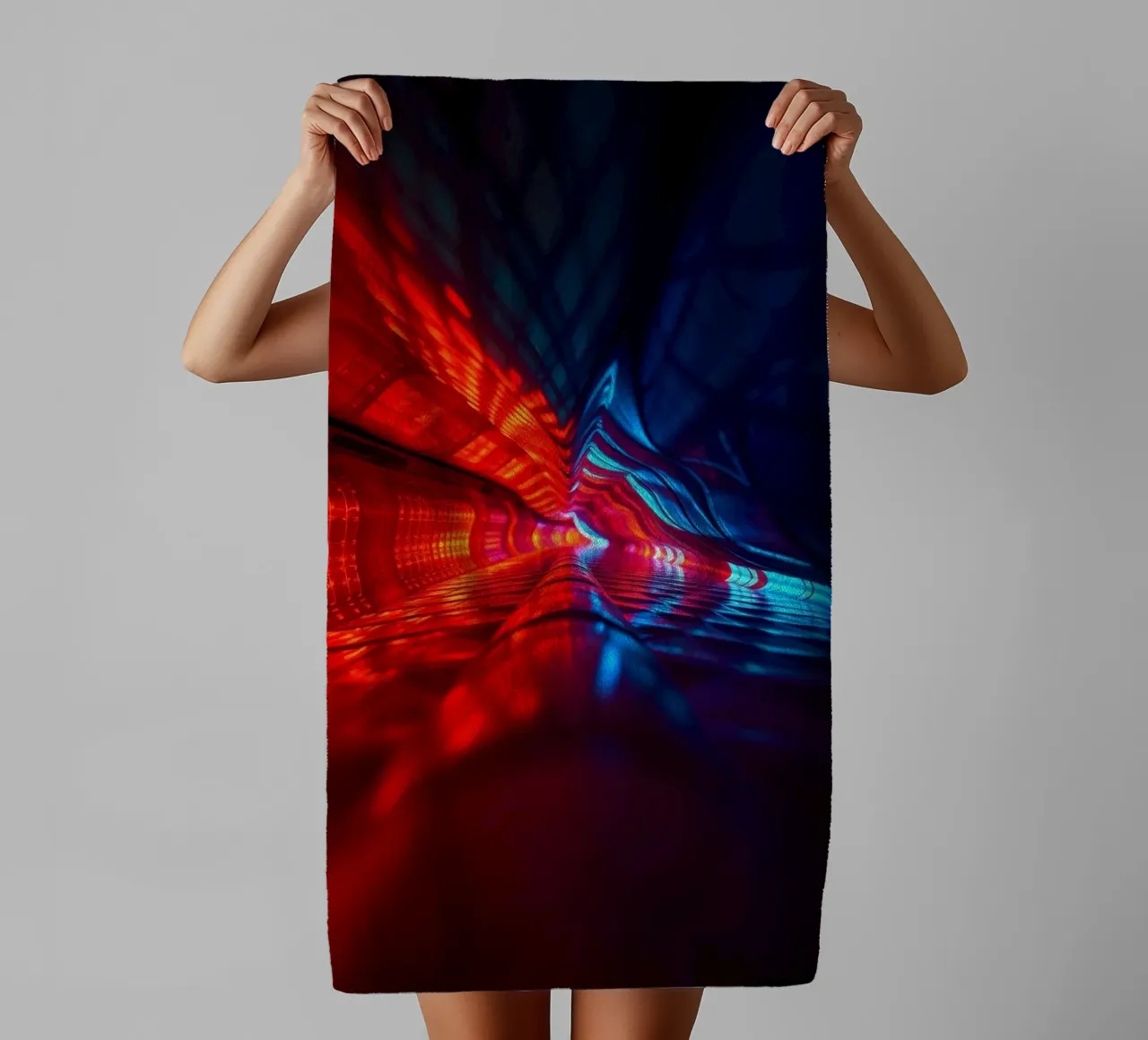 abstraction featuring dynamic colors and reflections suitabl towel by DesignDoodle