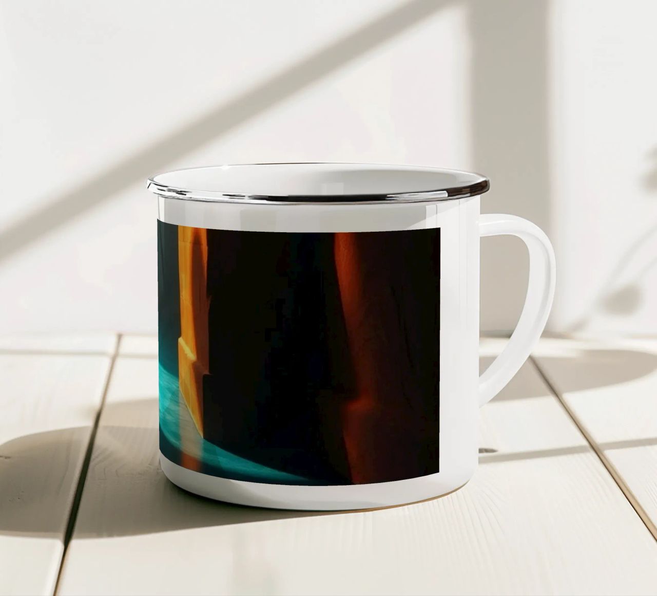 Luce intensa che attraversa un arco tranquillo tazza in smalto da DesignDoodle