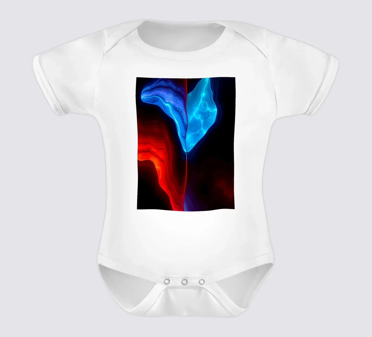 abstract wallpaper design featuring red and blue waves short-sleeve baby romper by DesignDoodle