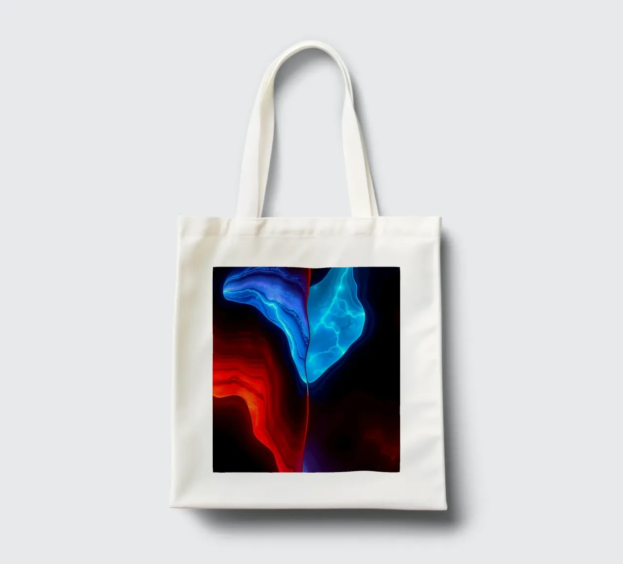 abstract wallpaper design featuring red and blue waves tote bag by DesignDoodle