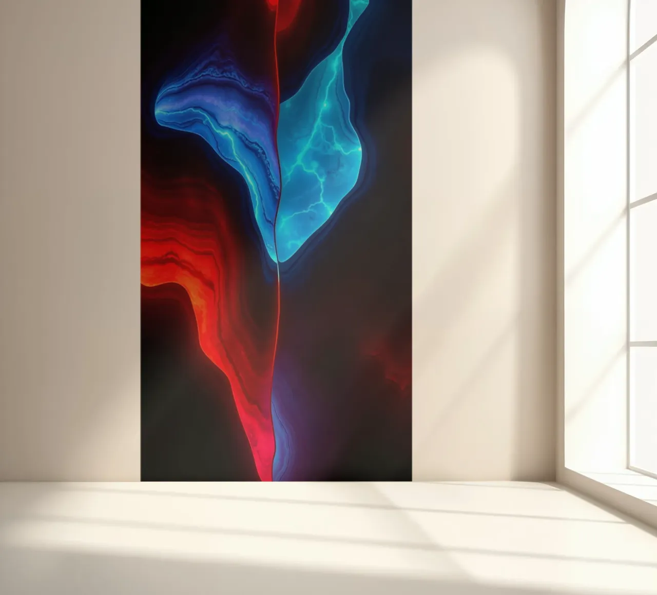 abstract behangontwerp met rode en blauwe golven fotobehang van DesignDoodle