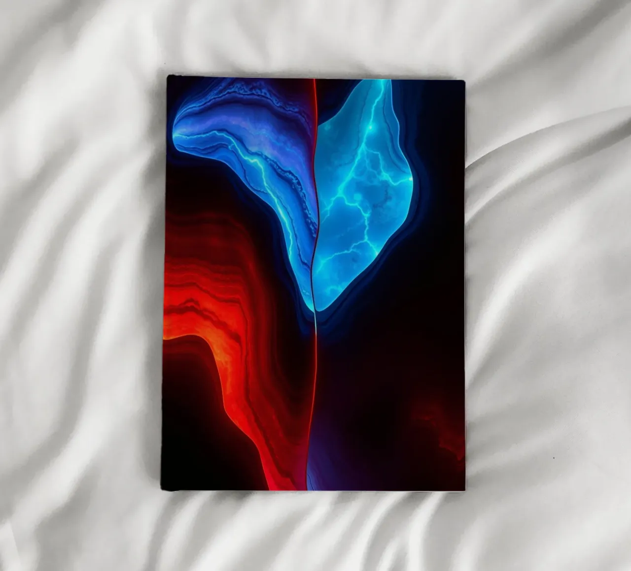 abstract wallpaper design featuring red and blue waves notebook by DesignDoodle