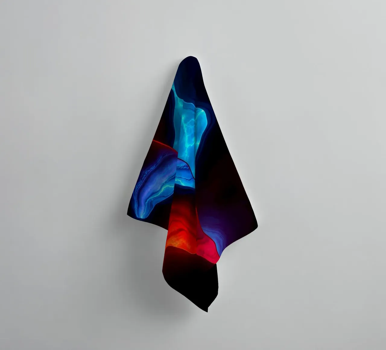 abstract wallpaper design featuring red and blue waves towel by DesignDoodle