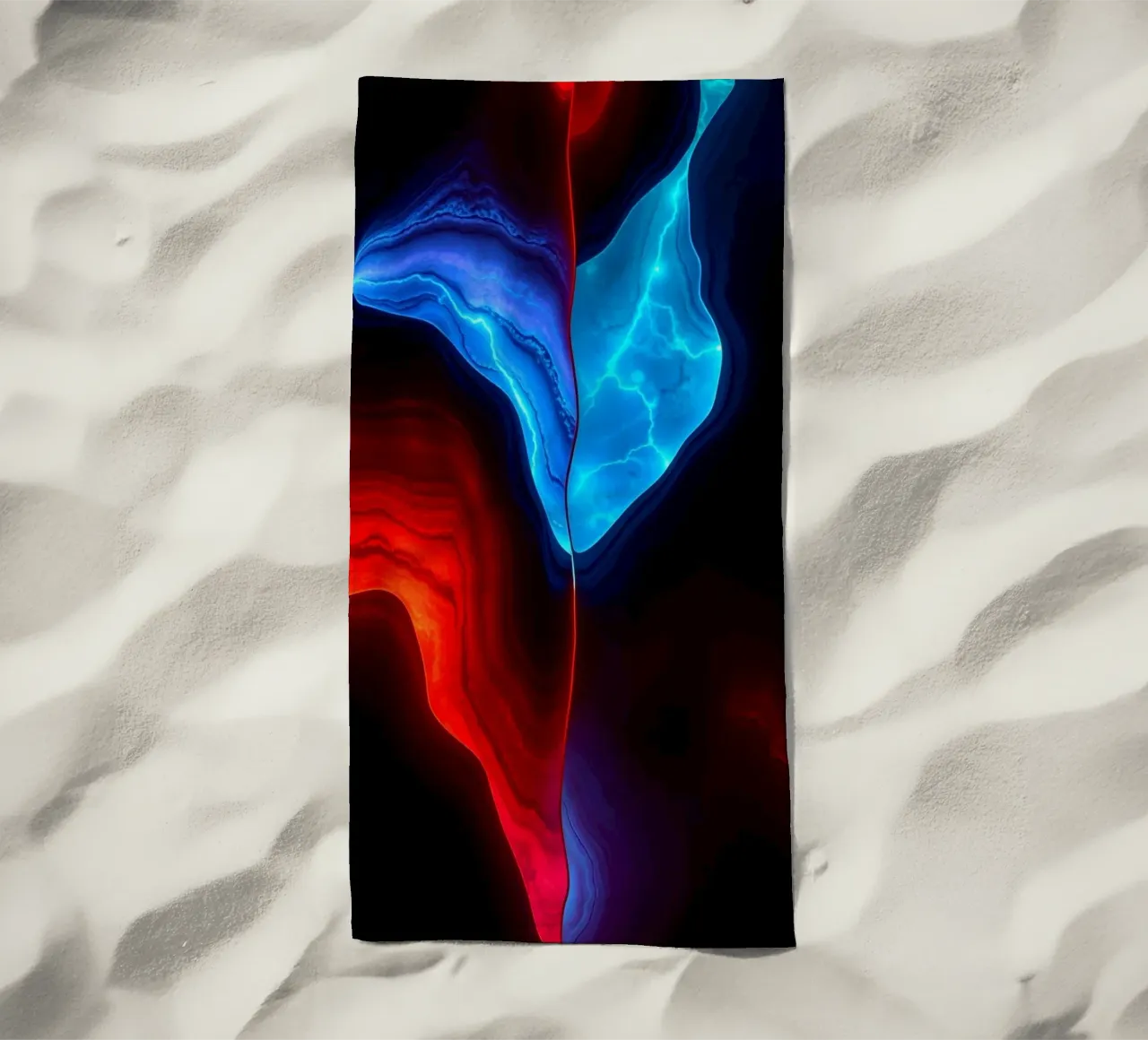 Carta da parati astratta con onde rosse e blu telo mare da DesignDoodle