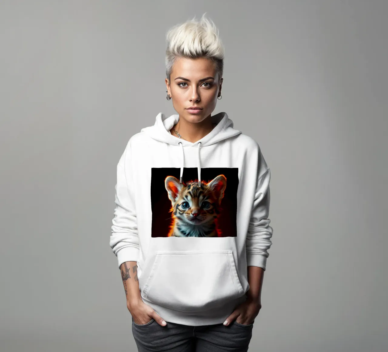 Lindo gatito atigrado con pelaje vibrante iluminación suave sudadera con capucha de DesignDoodle