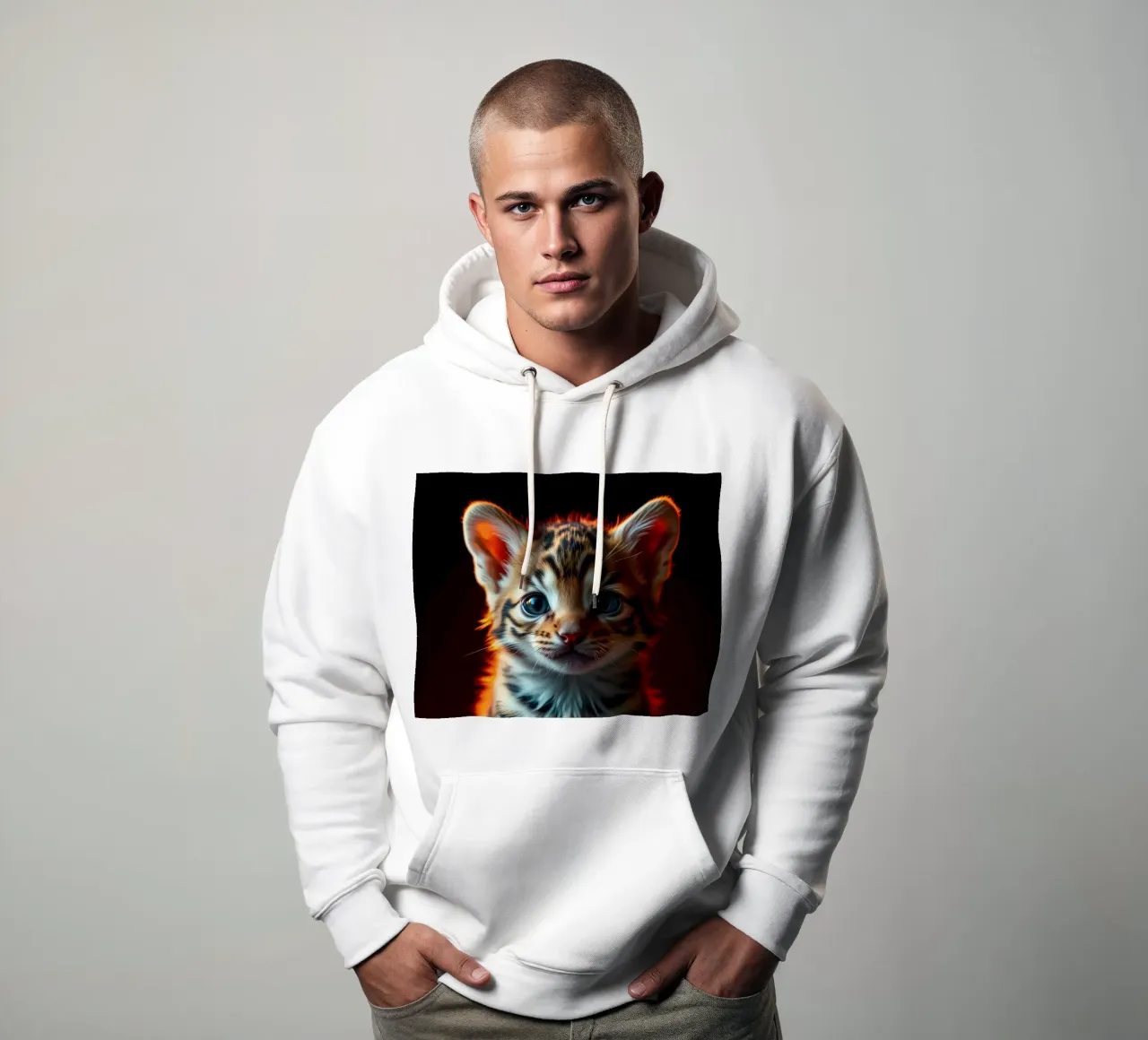 Lindo gatito atigrado con pelaje vibrante iluminación suave sudadera con capucha de DesignDoodle