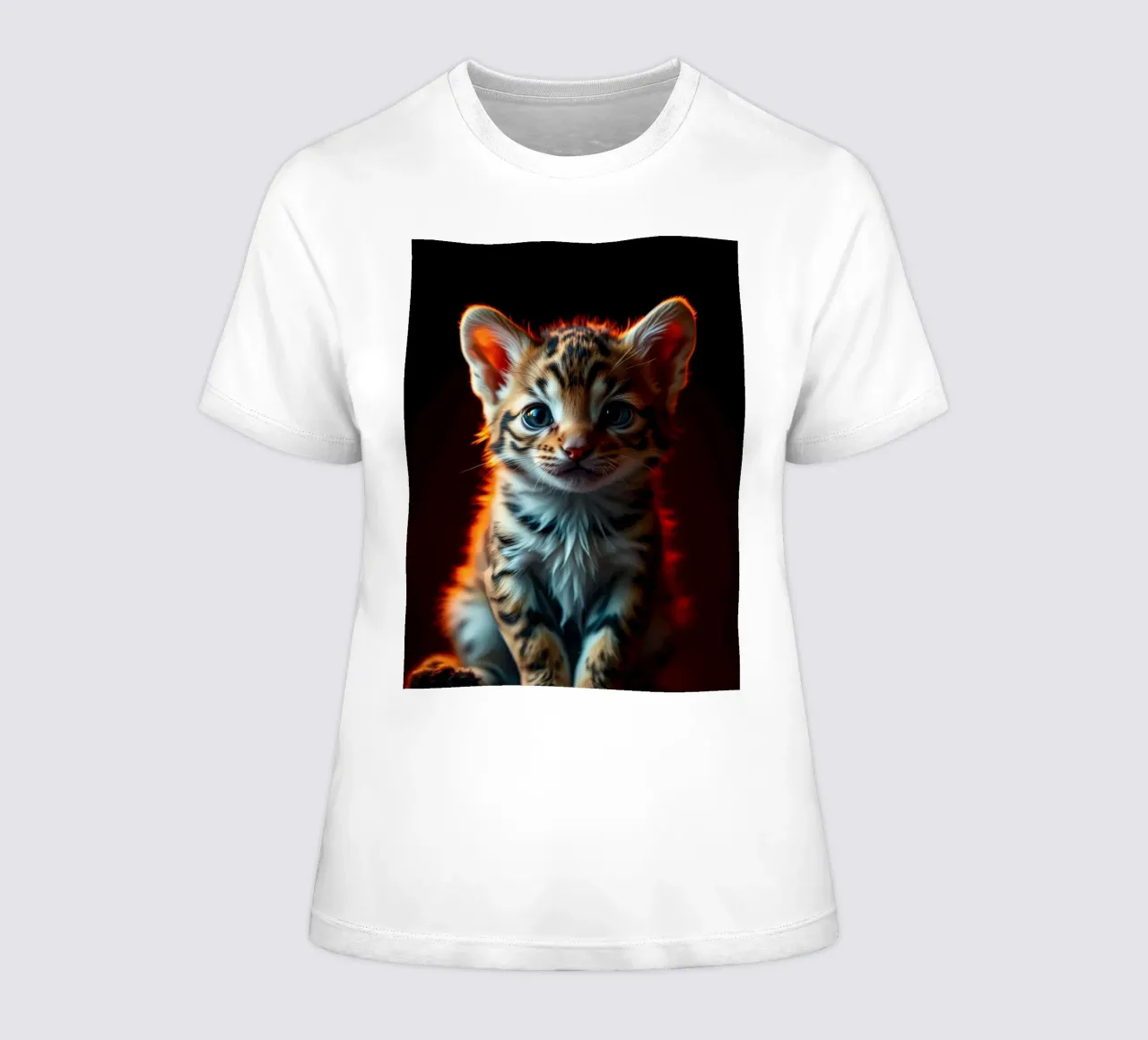 Cute tabby kitten with vibrant fur soft lighting women's fitted t-shirt by DesignDoodle