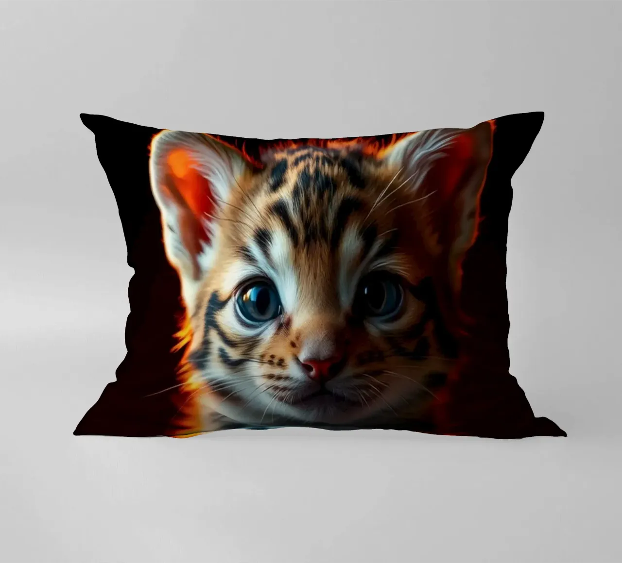 Cute tabby kitten with vibrant fur soft lighting decorative cushion by DesignDoodle