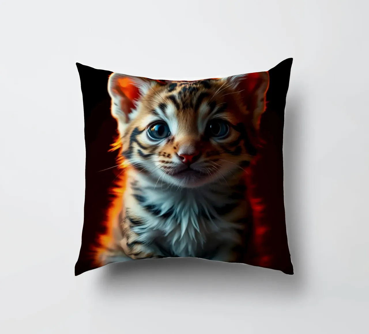 Cute tabby kitten with vibrant fur soft lighting decorative cushion by DesignDoodle