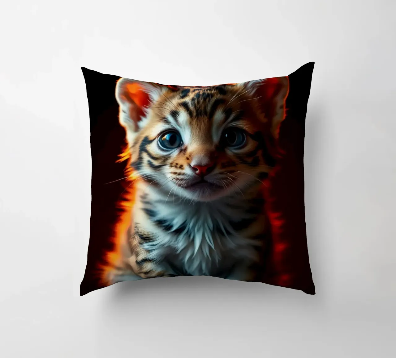 Cute tabby kitten with vibrant fur soft lighting decorative cushion by DesignDoodle