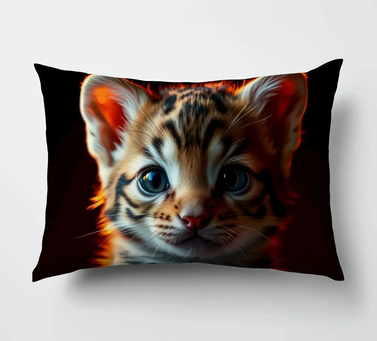 Cute tabby kitten with vibrant fur soft lighting decorative cushion by DesignDoodle