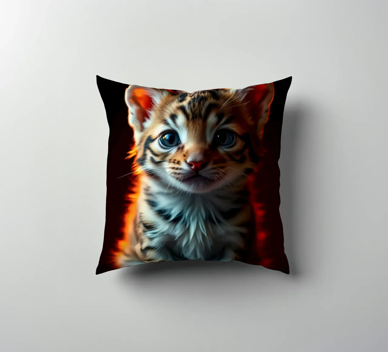 Cute tabby kitten with vibrant fur soft lighting decorative cushion by DesignDoodle