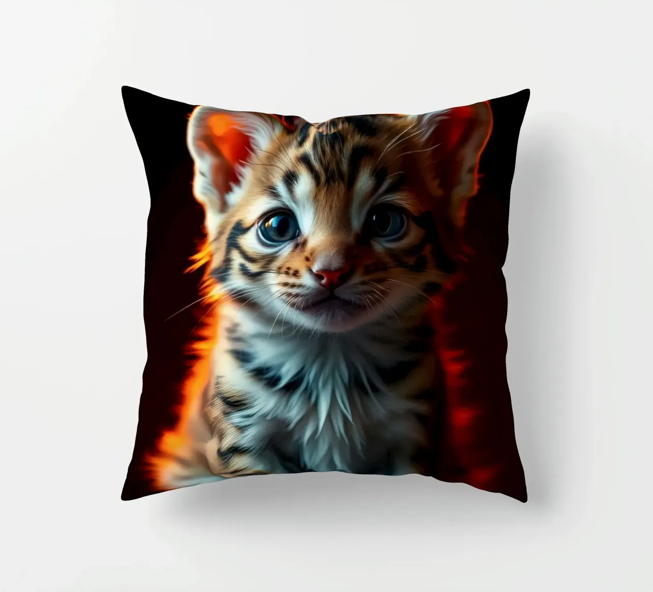 Cute tabby kitten with vibrant fur soft lighting decorative cushion by DesignDoodle