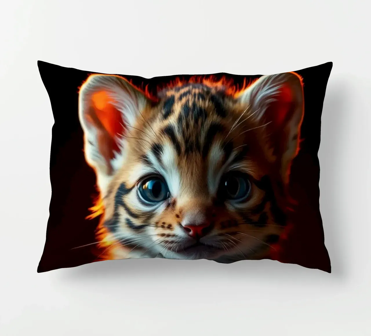 Cute tabby kitten with vibrant fur soft lighting decorative cushion by DesignDoodle