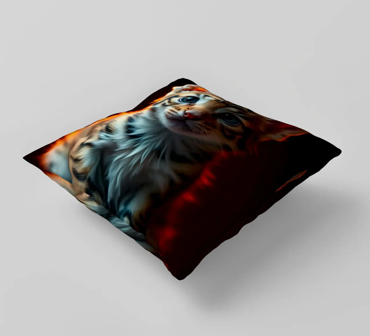 Cute tabby kitten with vibrant fur soft lighting decorative cushion by DesignDoodle