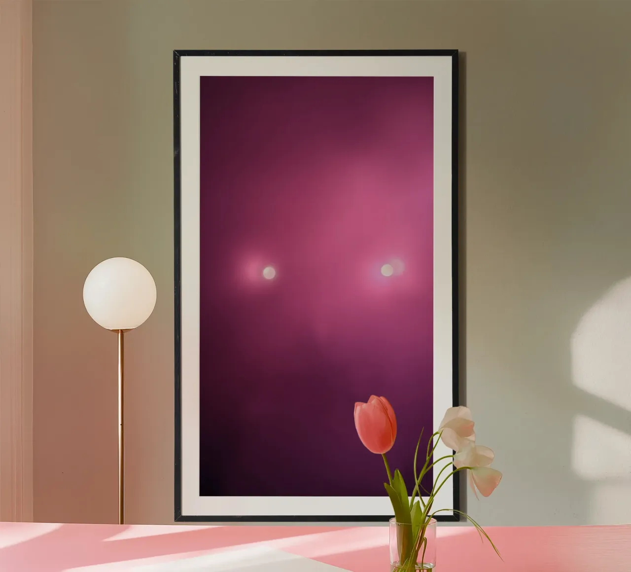 Unique abstract art with pink haze and glowing lights poster by DesignDoodle