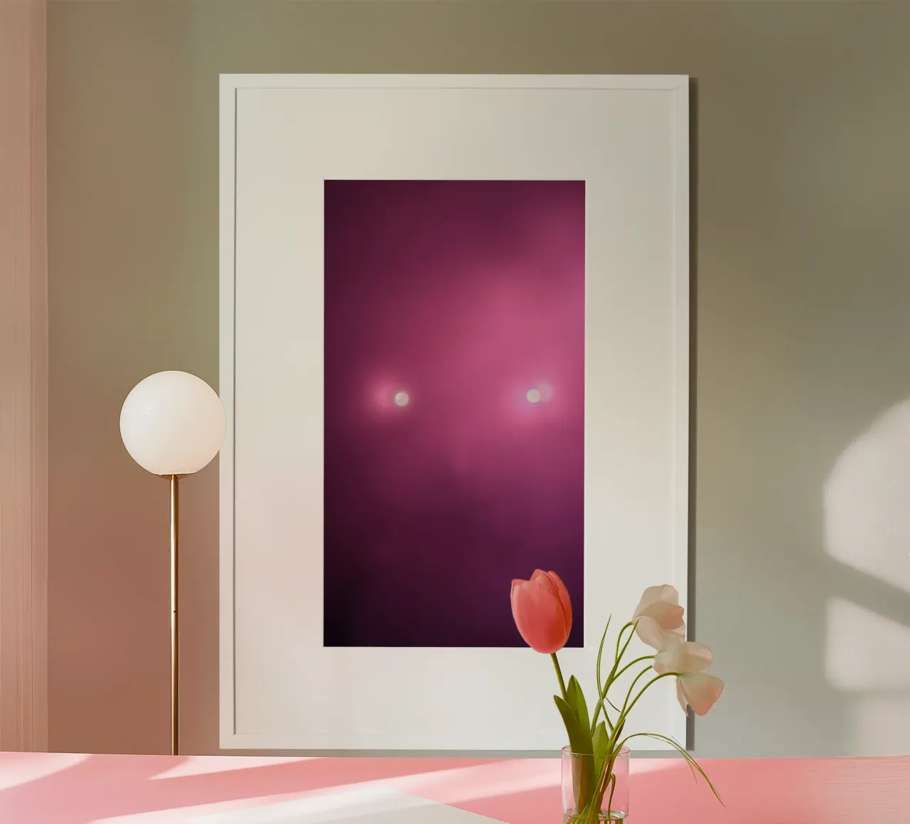 Unique abstract art with pink haze and glowing lights poster by DesignDoodle