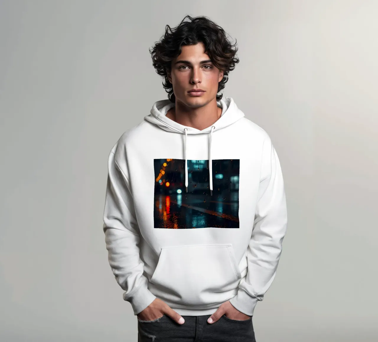 Splendida notte urbana con pioggia e riflessi vibranti felpa con cappuccio da DesignDoodle