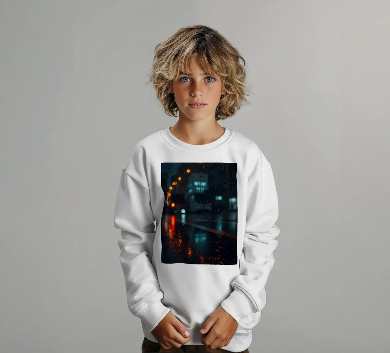 Splendida notte urbana con pioggia e riflessi vibranti felpa bambino da DesignDoodle