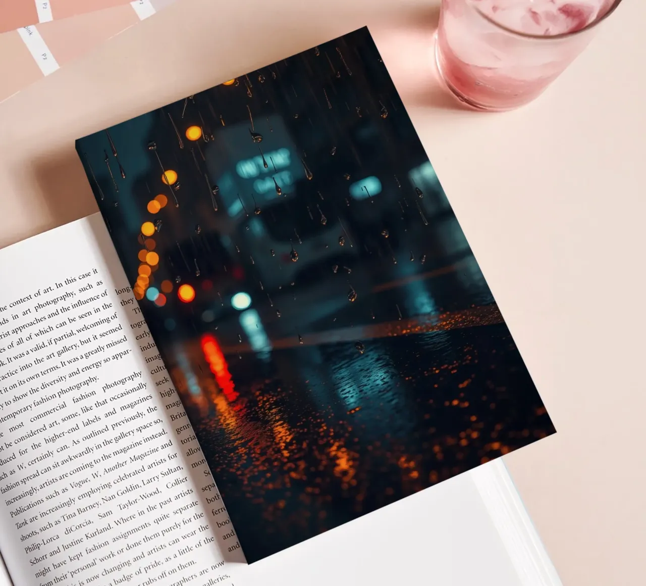 Beautiful urban night with rain and vibrant reflections notebook by DesignDoodle