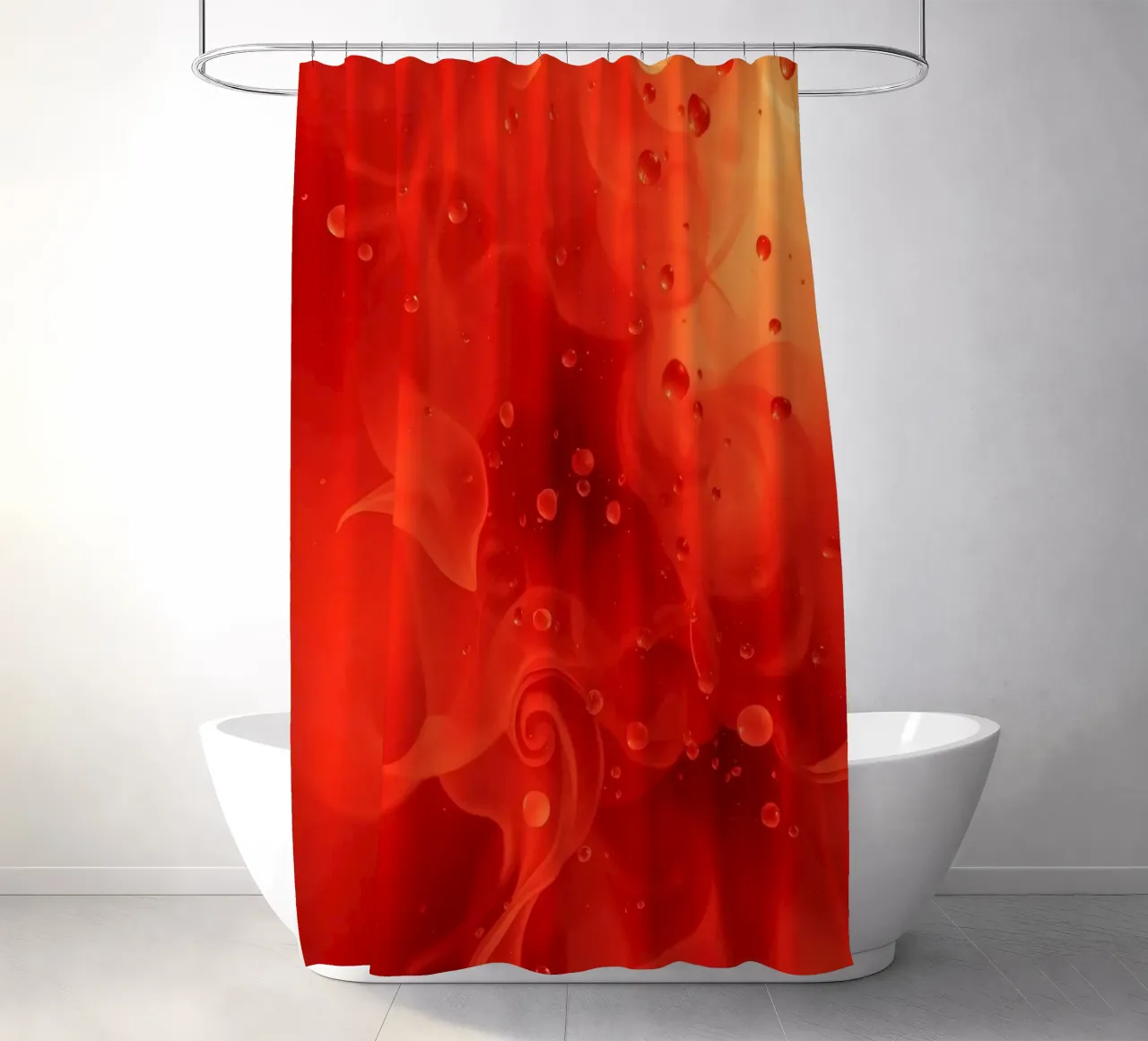 abstract swirling reds and yellows with soft bubbles shower curtain by DesignDoodle