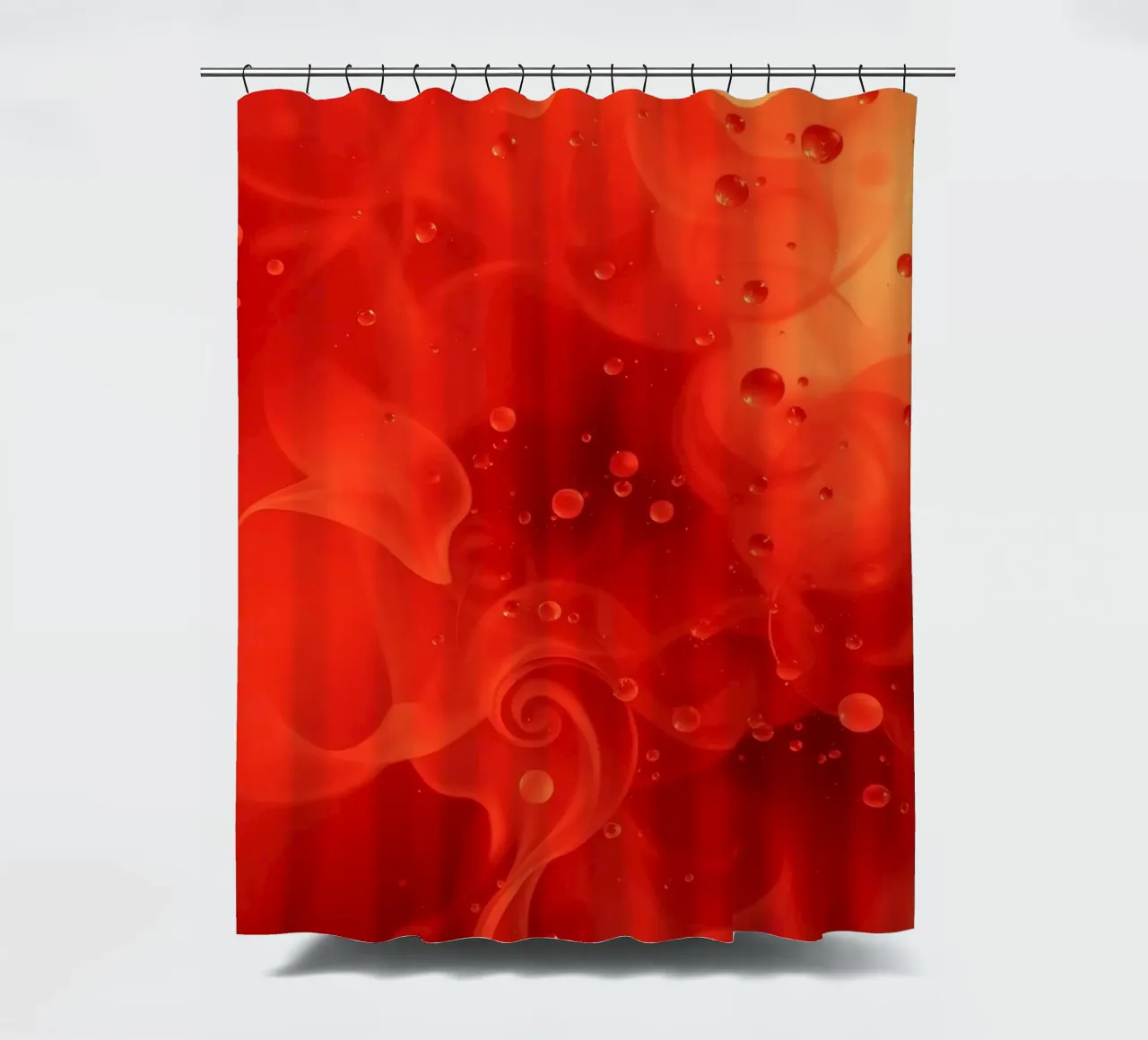 abstract swirling reds and yellows with soft bubbles shower curtain by DesignDoodle