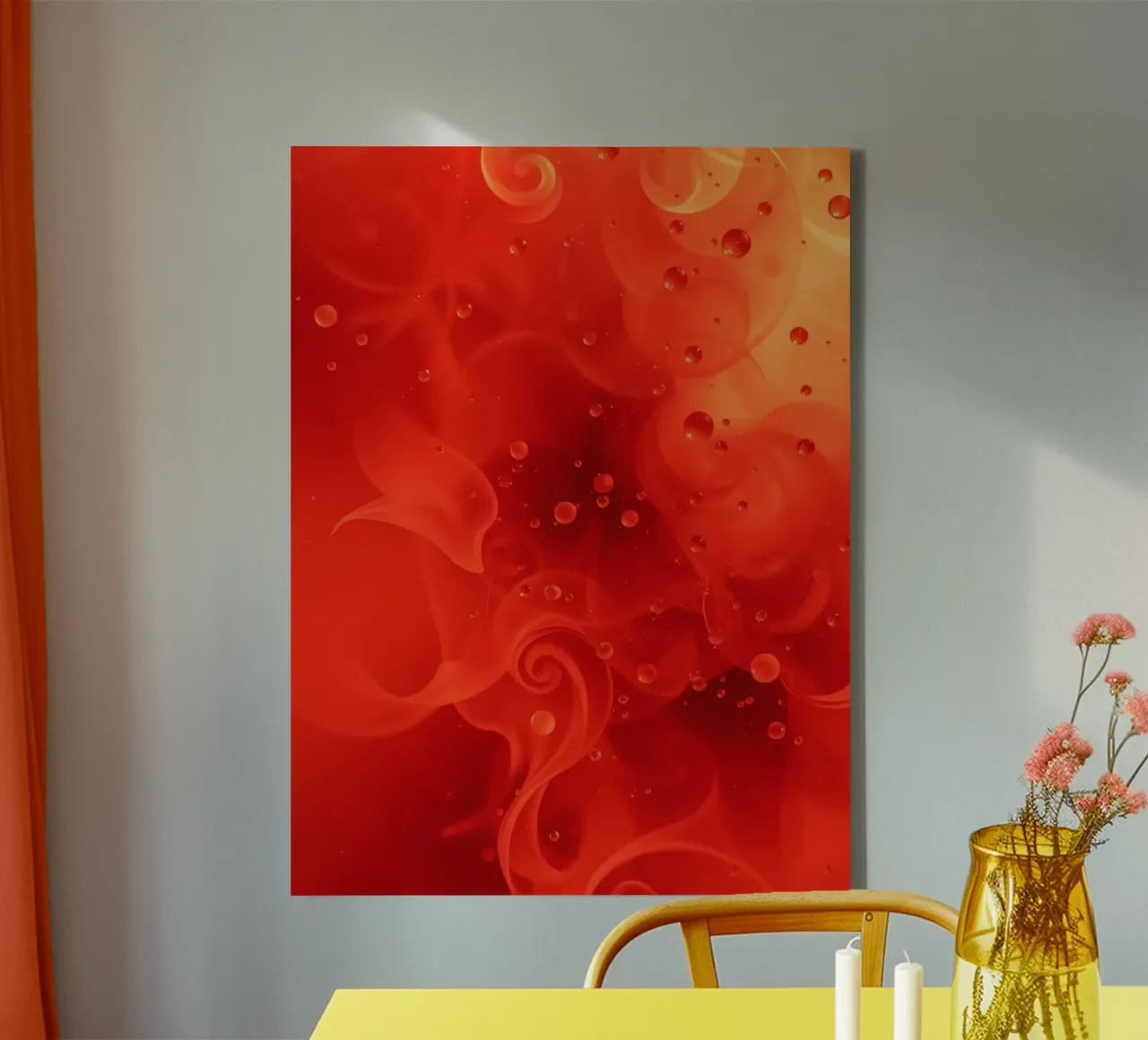 abstract swirling reds and yellows with soft bubbles canvas by DesignDoodle