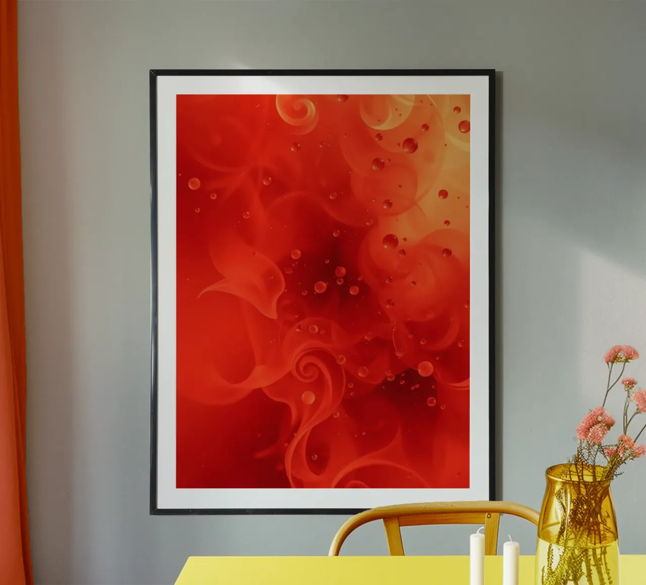 abstract swirling reds and yellows with soft bubbles hahnemühle by DesignDoodle