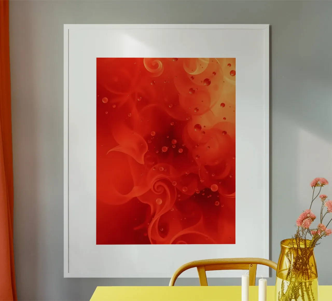 abstract swirling reds and yellows with soft bubbles hahnemühle by DesignDoodle