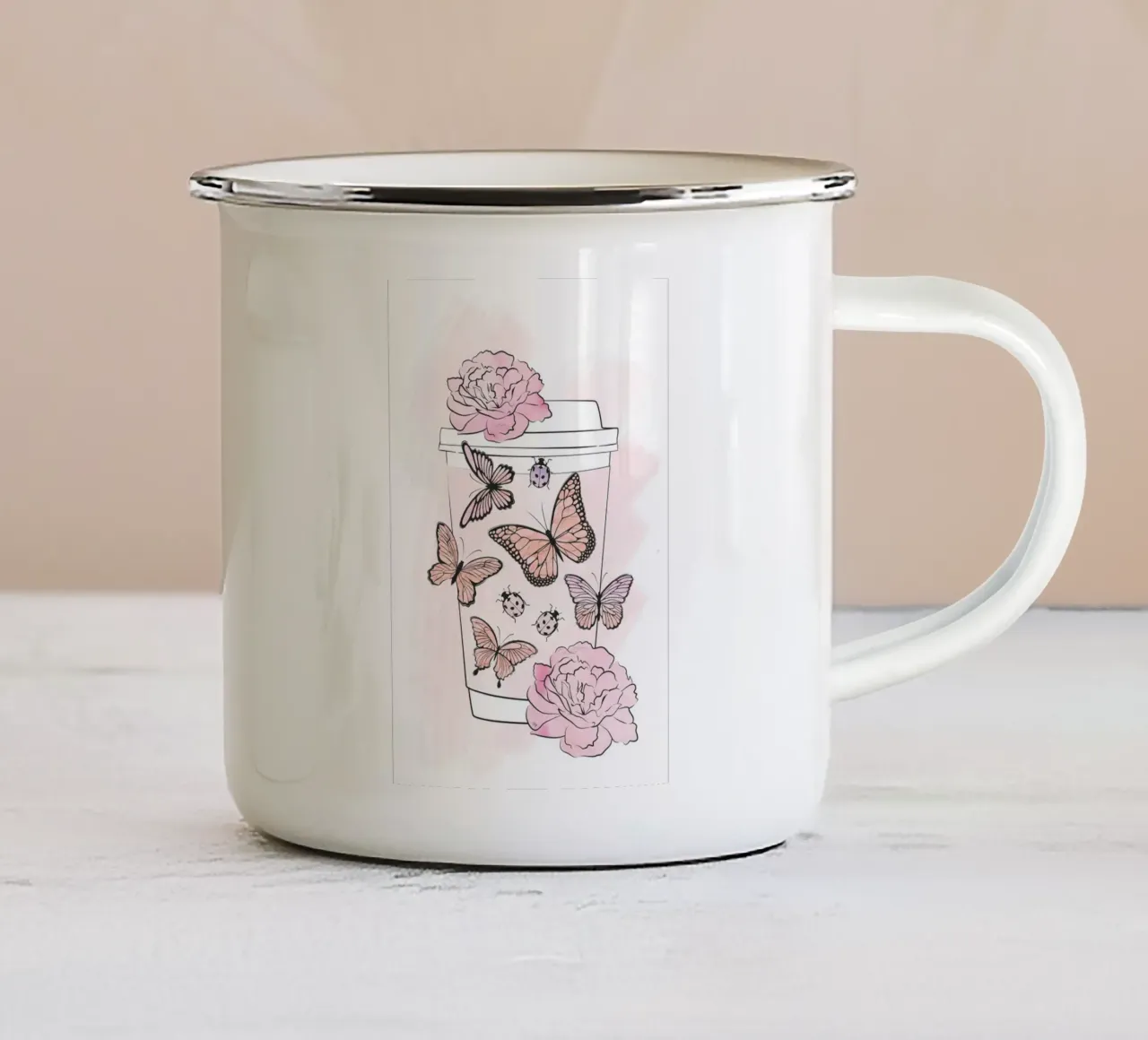 Romantica tazza da caffè rosa tazza in smalto da Martina
