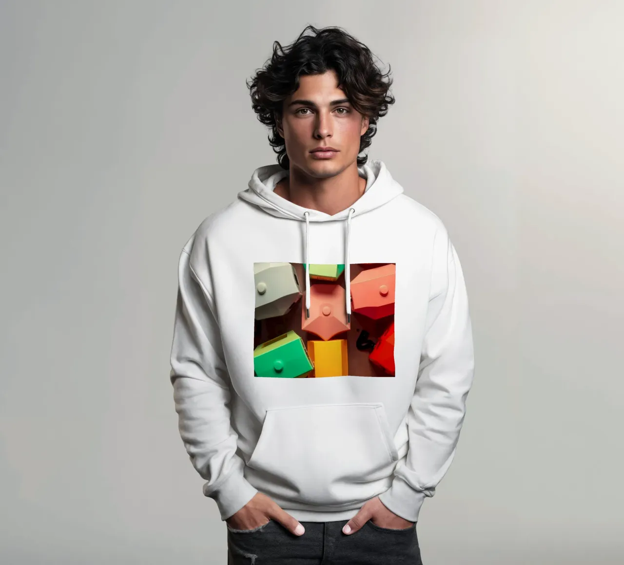 Forme astratte colorate stratificate di forme geometriche felpa con cappuccio da DesignDoodle