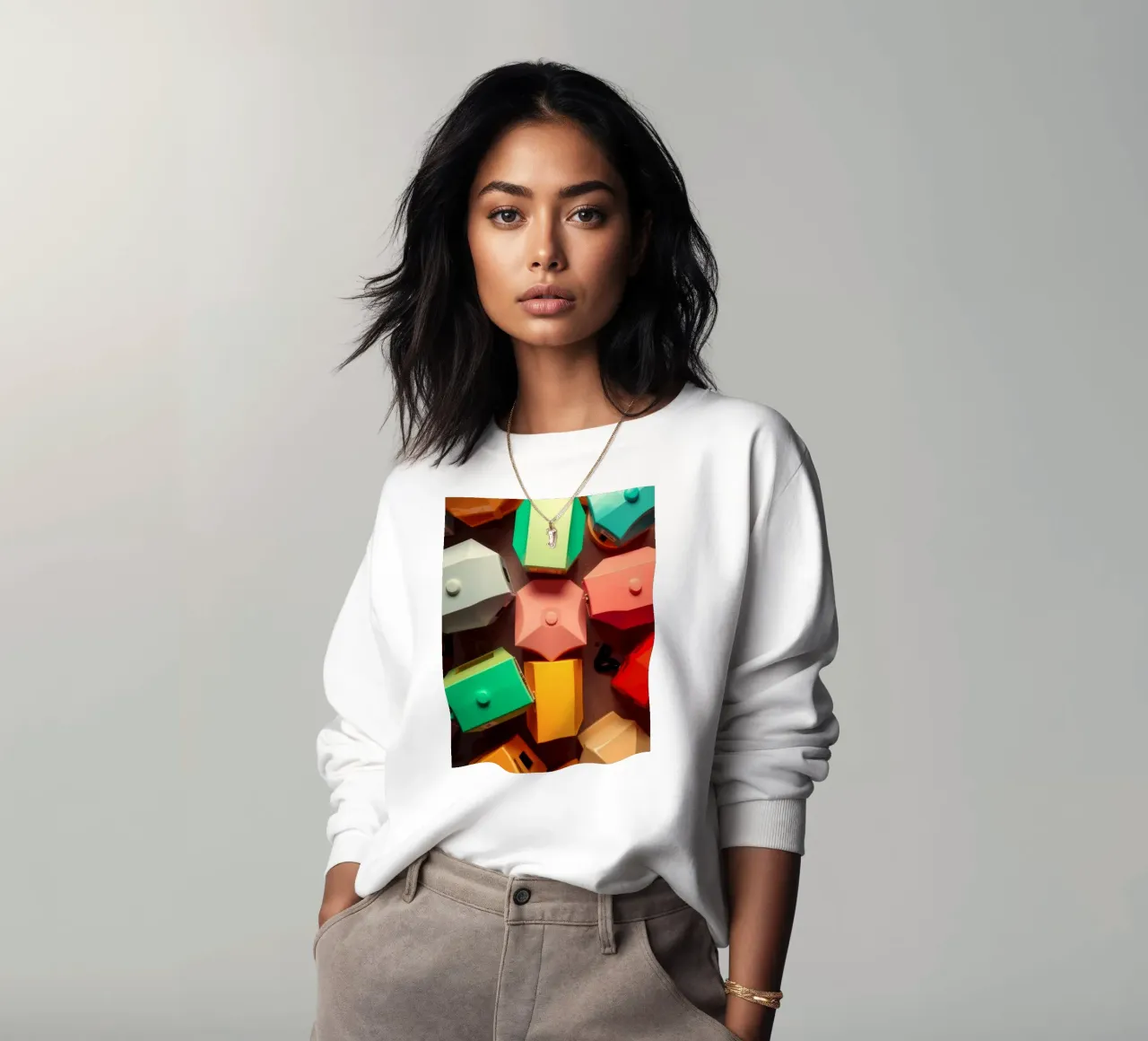 Colorful abstract shapes layers of geometric forms sweatshirt by DesignDoodle