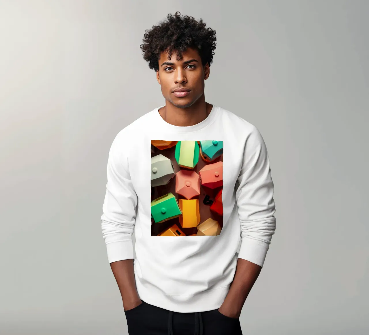 Colorful abstract shapes layers of geometric forms sweatshirt by DesignDoodle