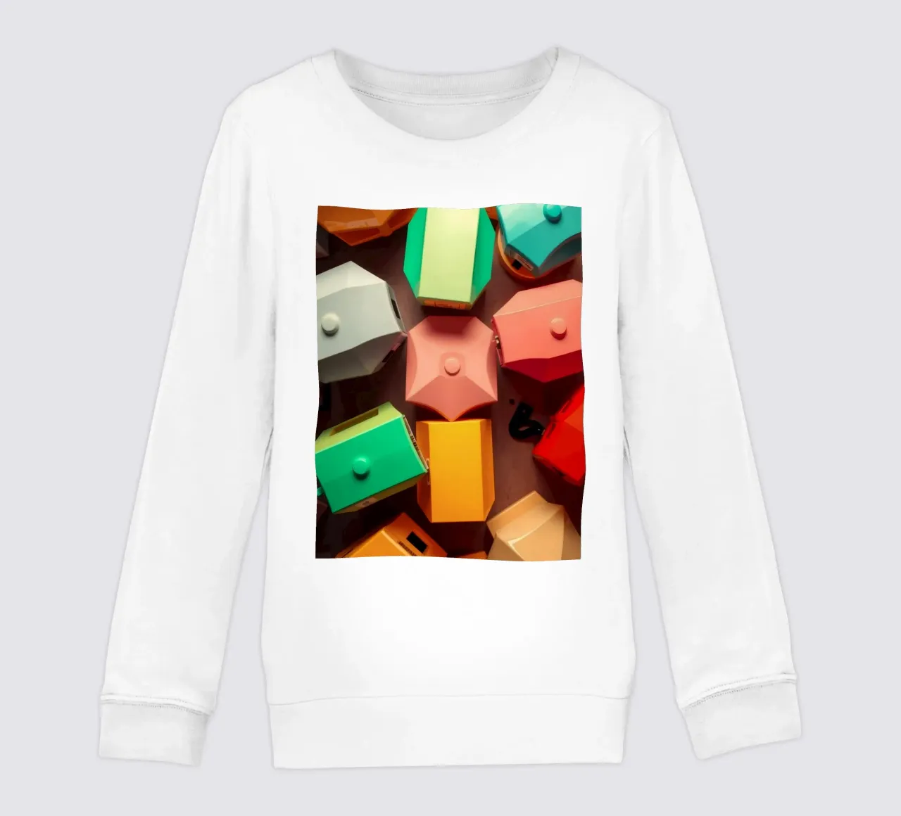 Colorful abstract shapes layers of geometric forms kids sweatshirt by DesignDoodle