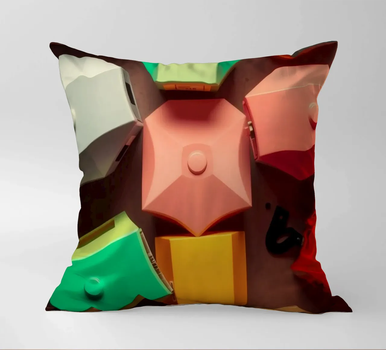 Forme astratte colorate stratificate di forme geometriche cuscino da DesignDoodle