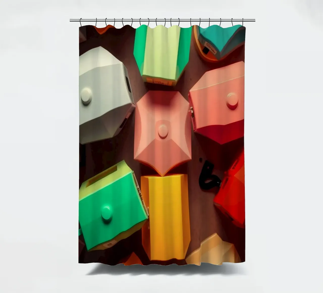 Forme astratte colorate stratificate di forme geometriche tenda da doccia da DesignDoodle