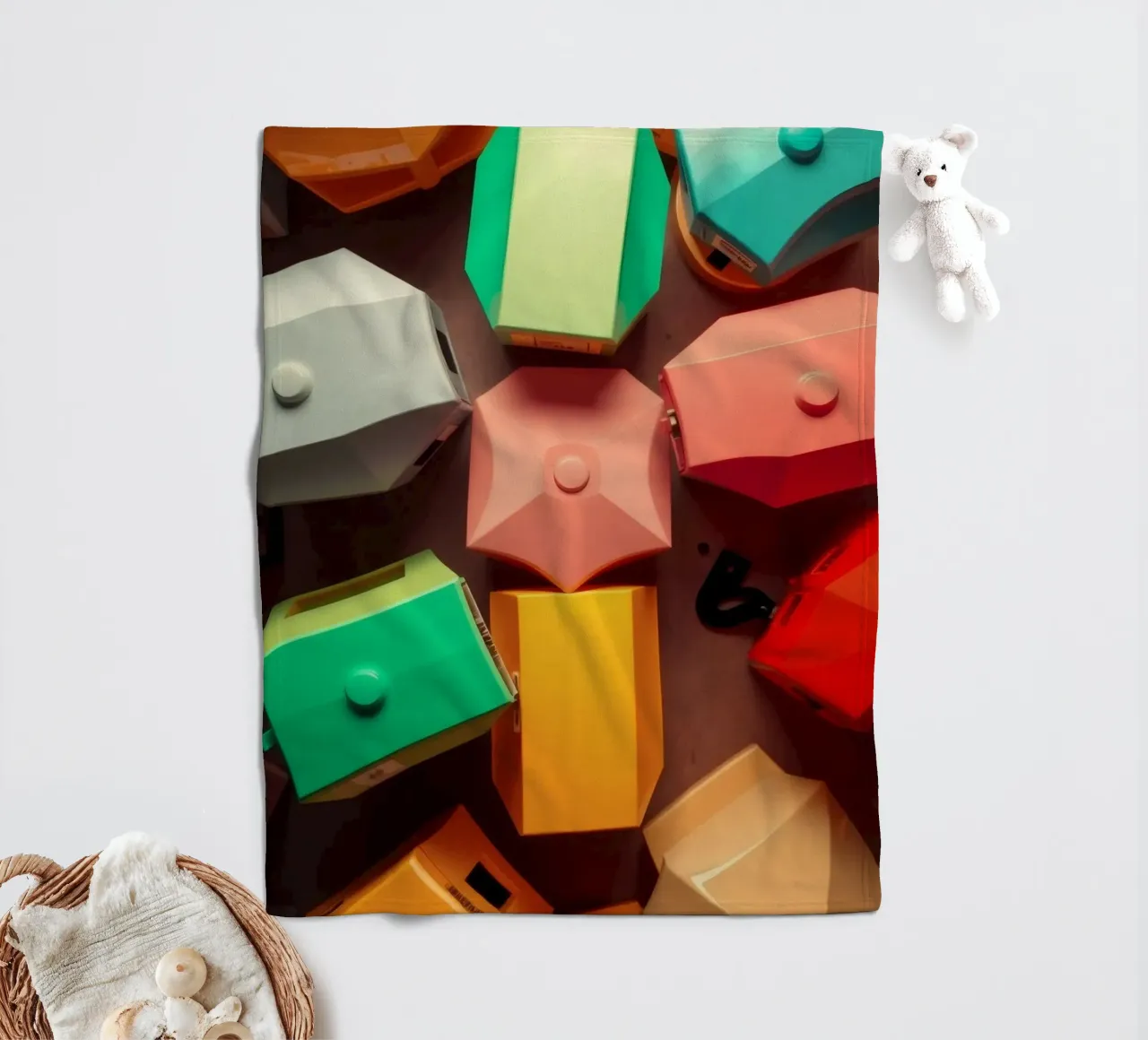 Colorful abstract shapes layers of geometric forms fleece blanket by DesignDoodle