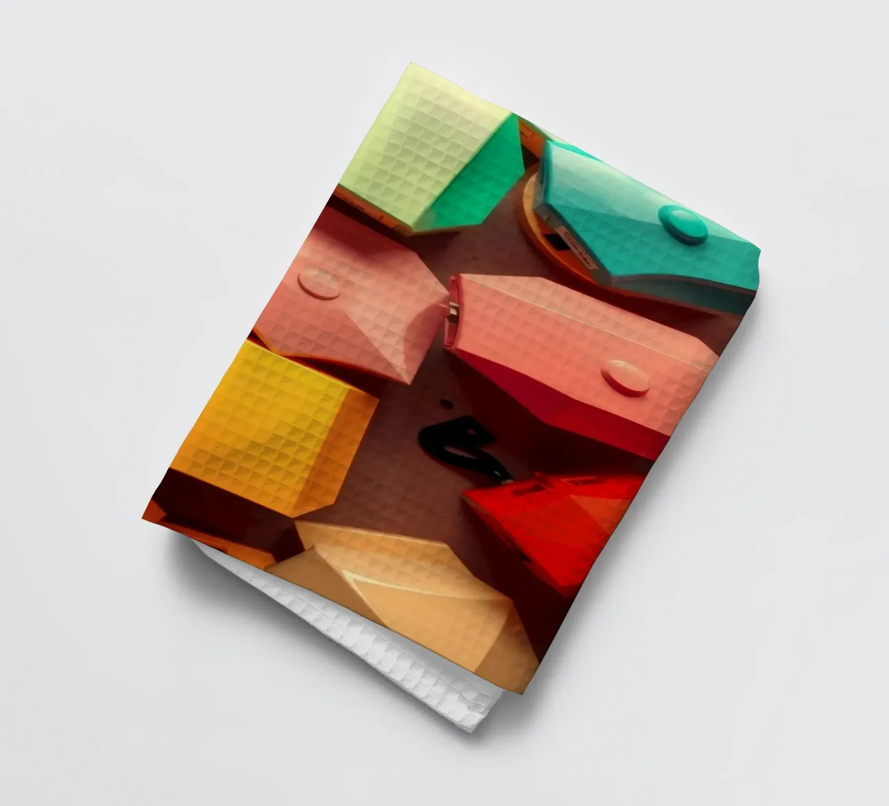 Colorful abstract shapes layers of geometric forms tea towel by DesignDoodle