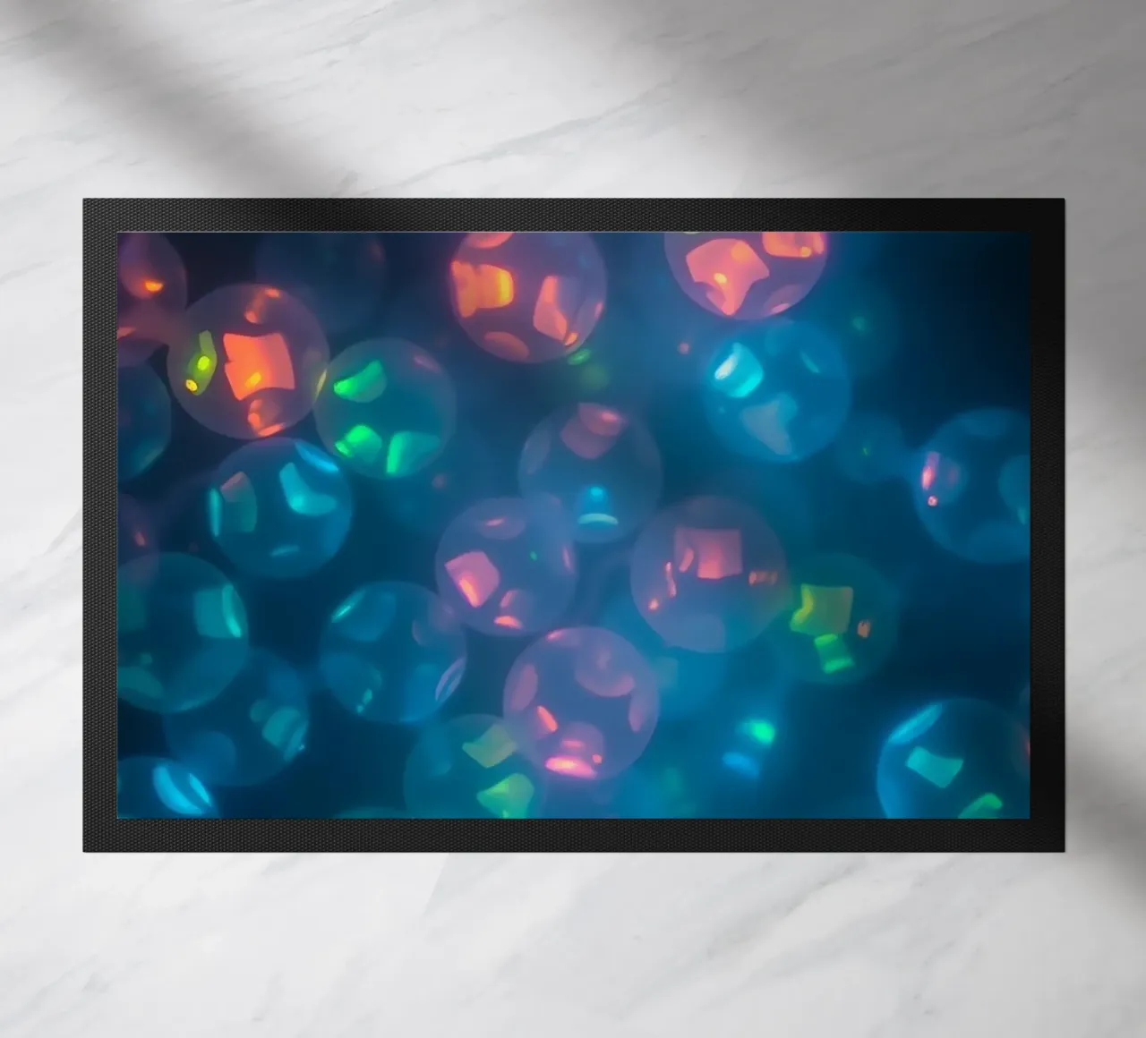 abstract pattern featuring colorful spheres doormat by DesignDoodle