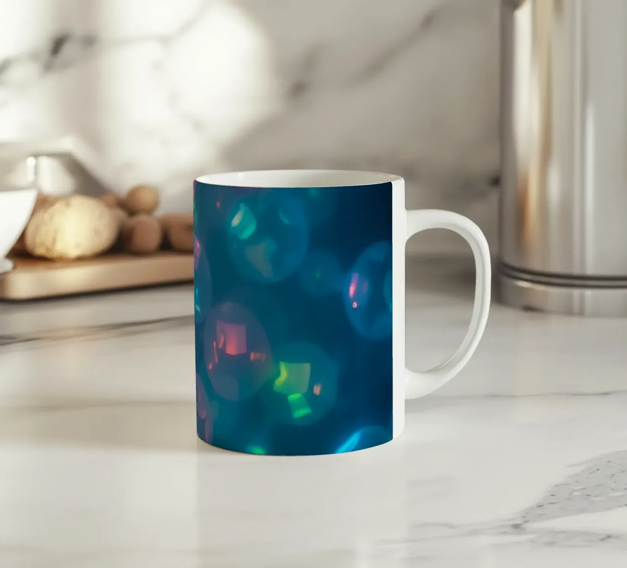 abstract pattern featuring colorful spheres ceramic mug by DesignDoodle
