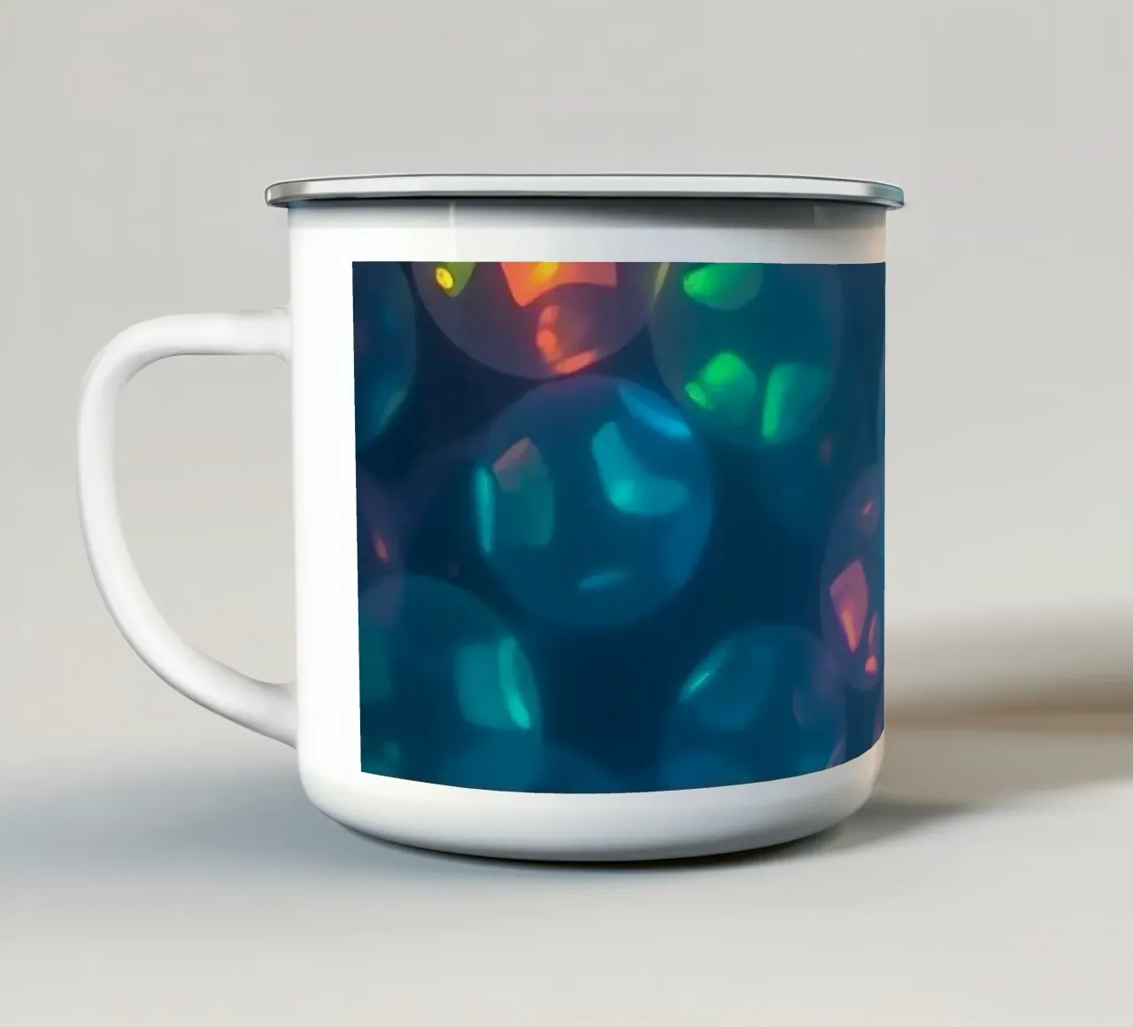 abstract pattern featuring colorful spheres enamel mug by DesignDoodle