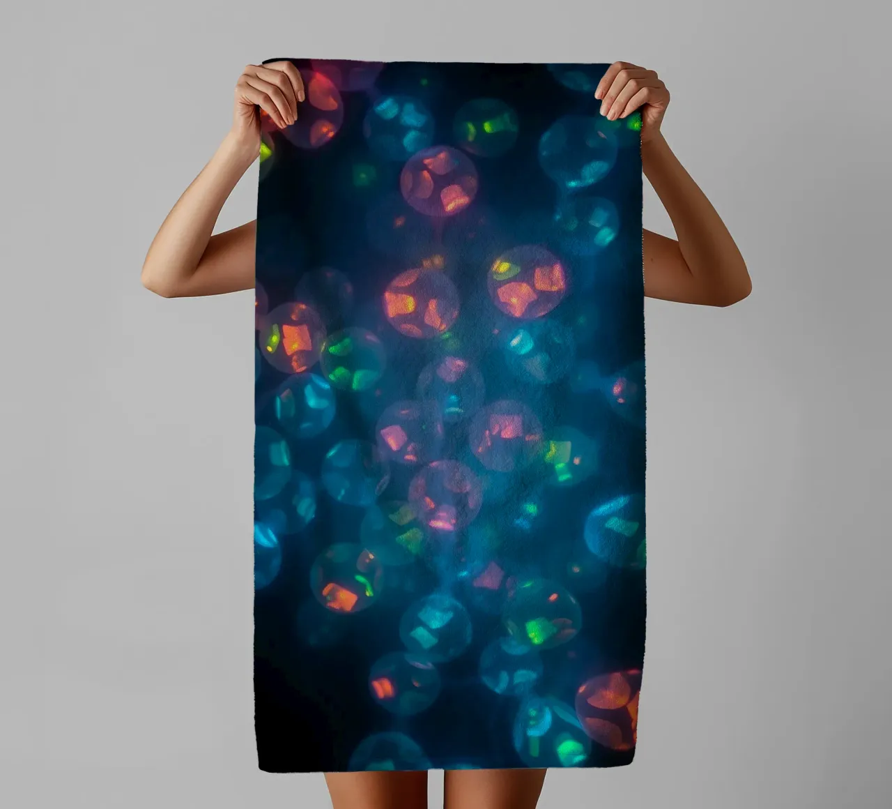 abstract pattern featuring colorful spheres towel by DesignDoodle